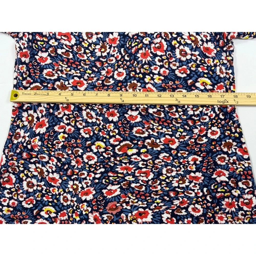 Boden Floral Cotton‎ Knit Dress Short Sleeve V-Neck Blue Red Size 12P